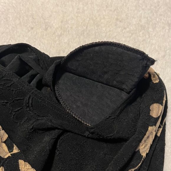 VTG Womens Black Gold Floral Embroidered Midi Dress With Side Slits Size L/XL - Picture 7 of 13